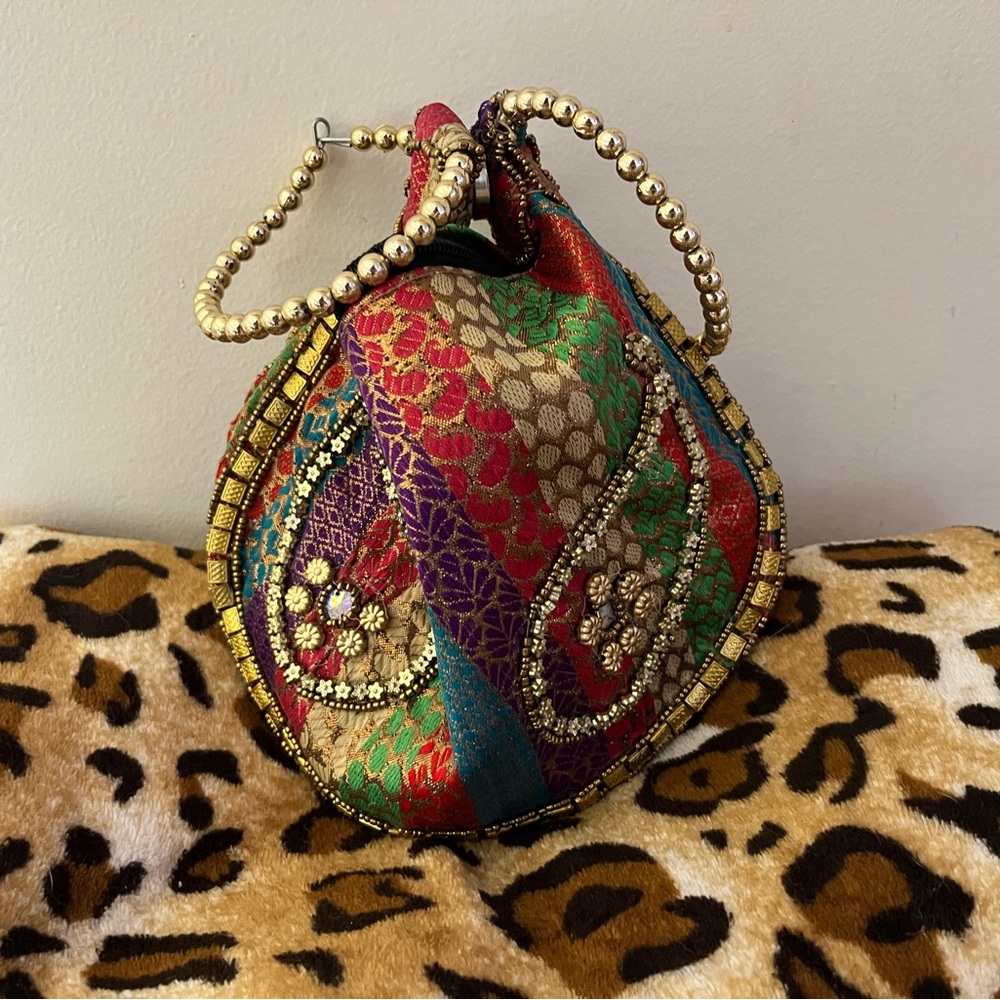 Vintage style, Boho beaded fortune cookie bag/clutch/wristlet